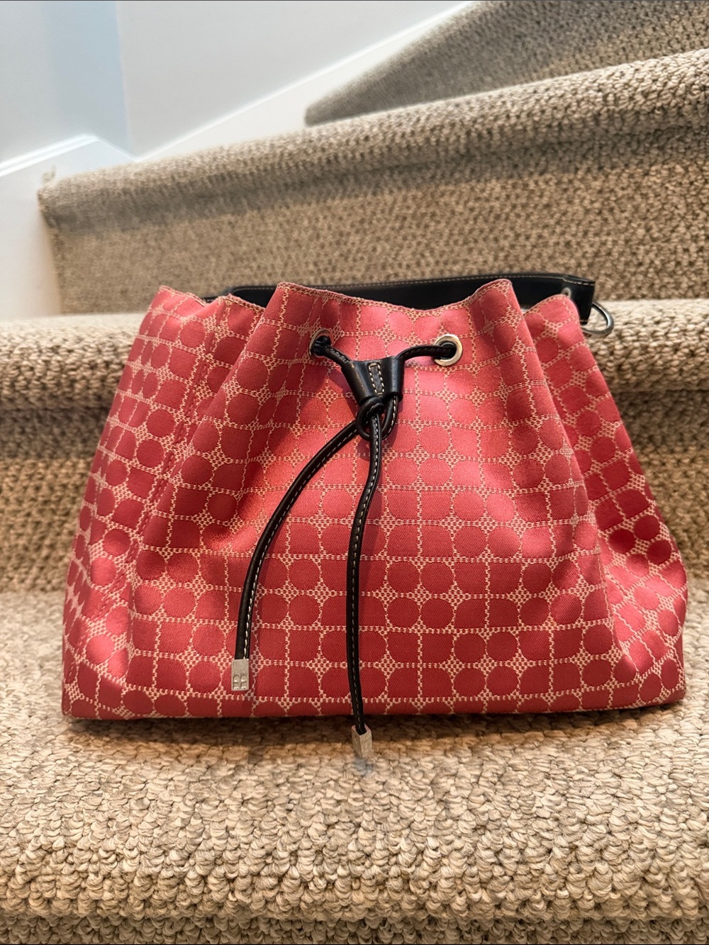 kate spade Coral Pink Patterned Drawstring Hobo